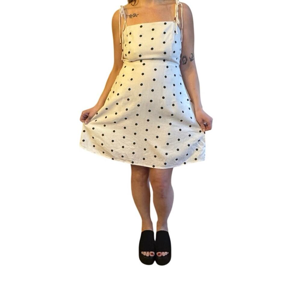 Linen cream and black polka dot cute sun dress
